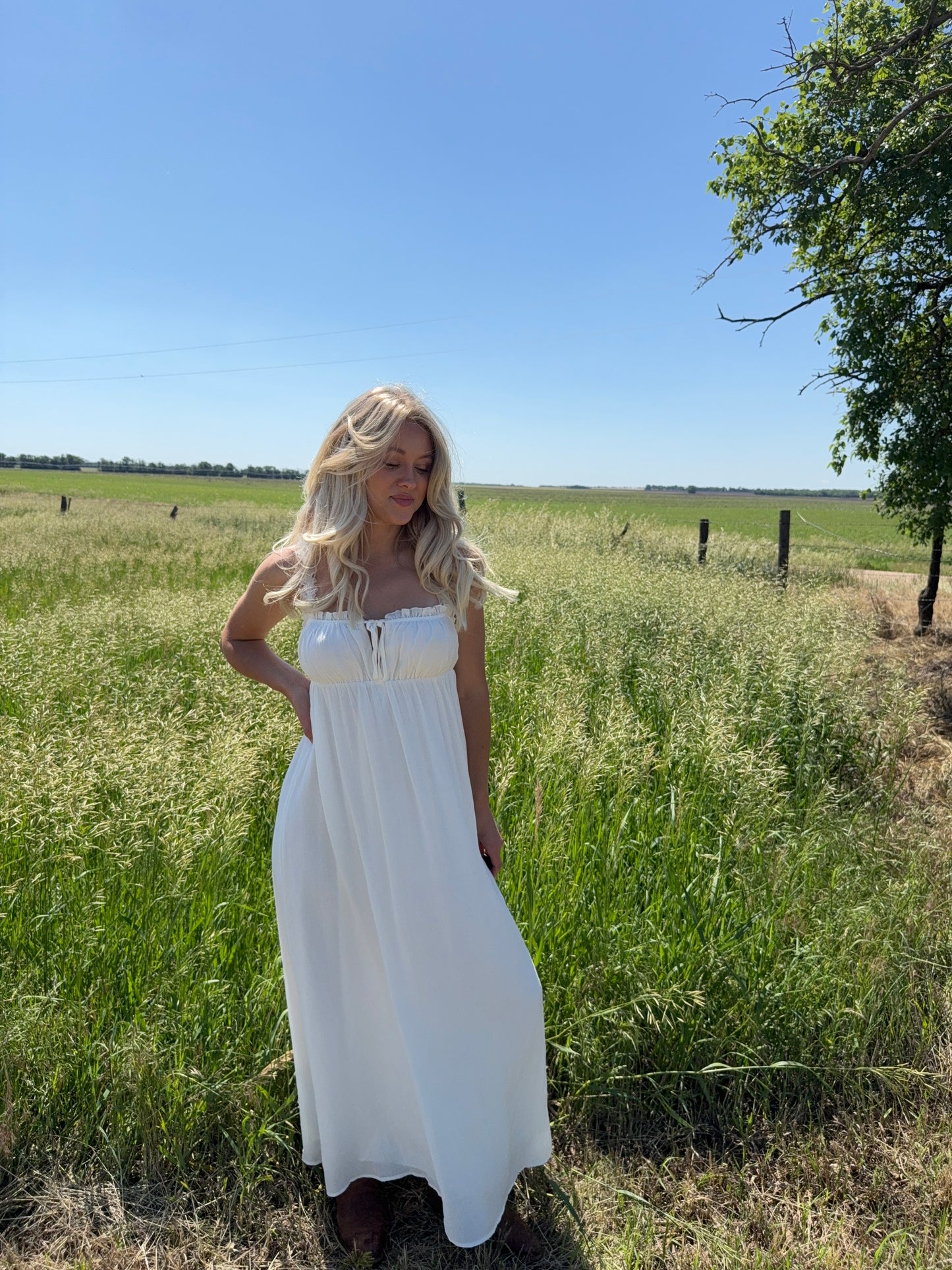 Caroline Shoulder Lace Trim Maxi Dress