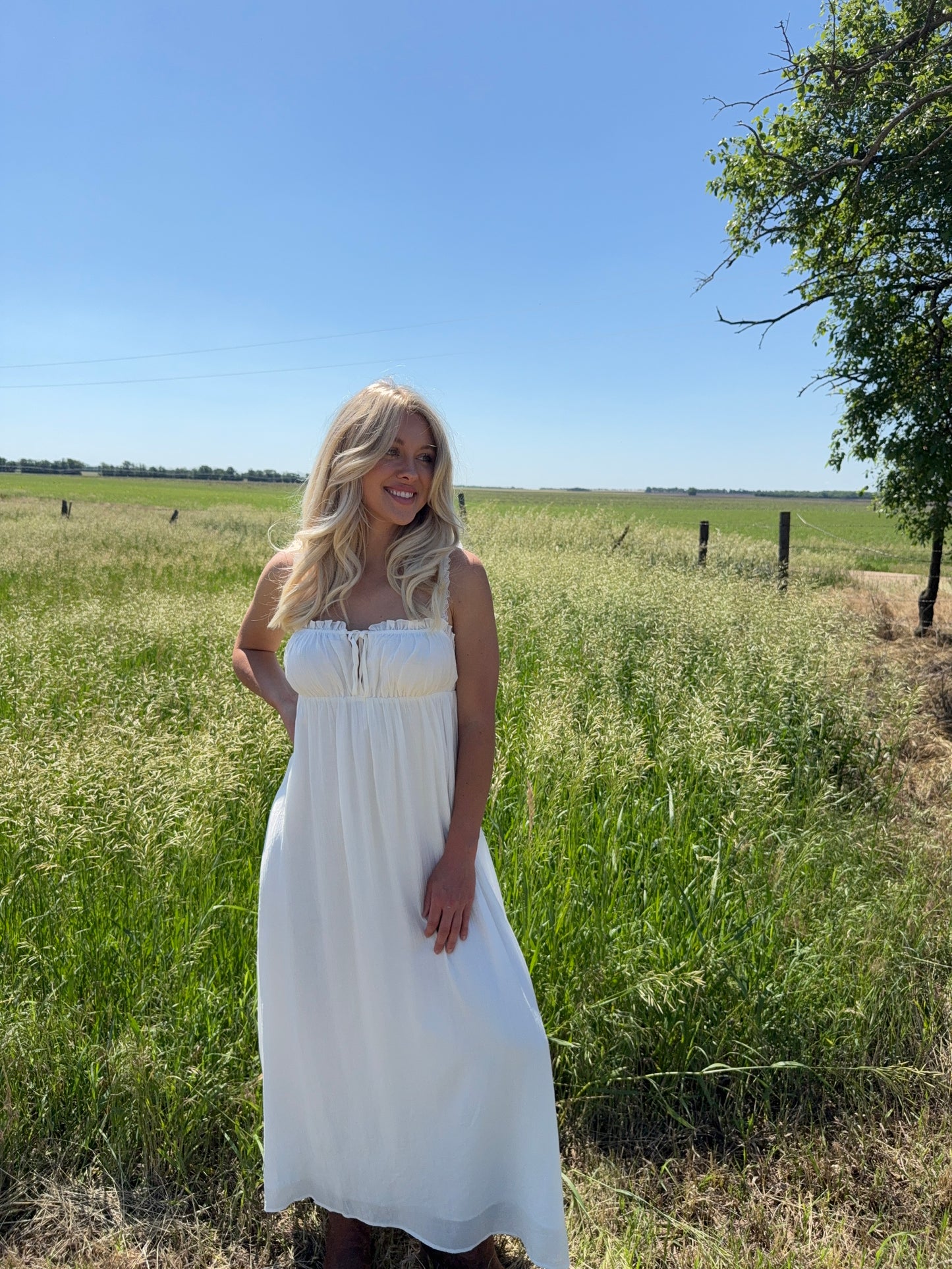 Caroline Shoulder Lace Trim Maxi Dress