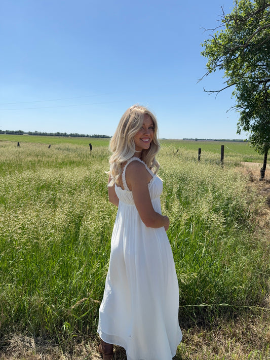 Caroline Shoulder Lace Trim Maxi Dress